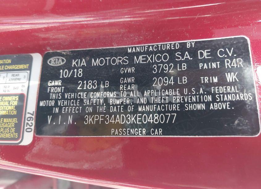 Photo 9 of 2019 Kia Forte S (VIN 3KPF34AD3KE048077)