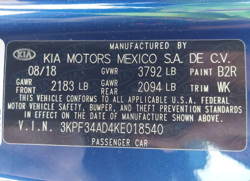 Photo 9 of 2019 Kia Forte S (VIN 3KPF34AD4KE018540)