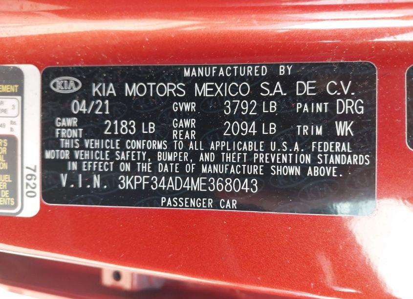 Photo 9 of 2021 Kia Forte GT-LINE (VIN 3KPF34AD4ME368043)