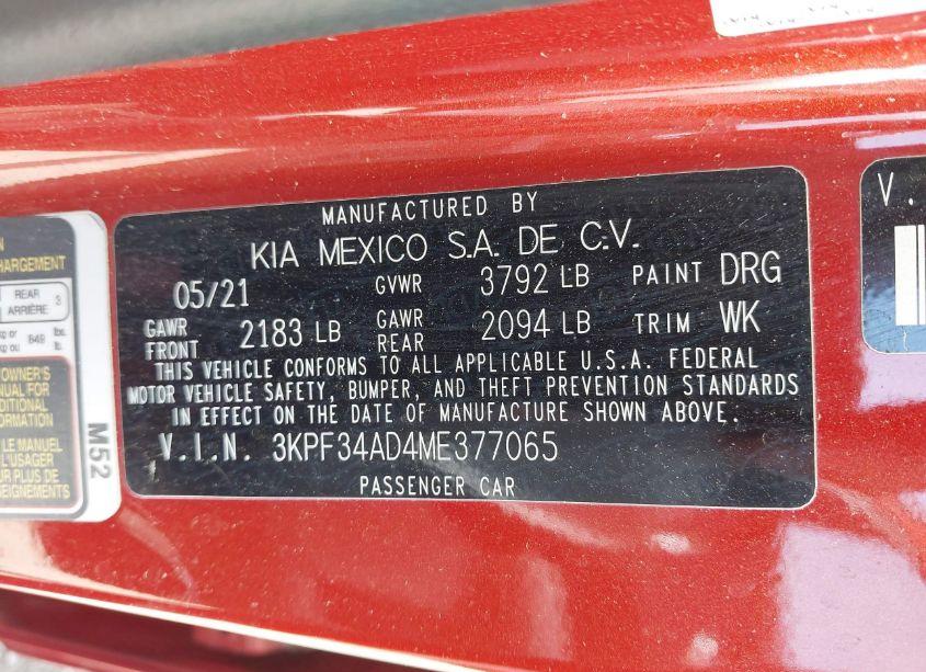 Photo 9 of 2021 Kia Forte GT-LINE (VIN 3KPF34AD4ME377065)