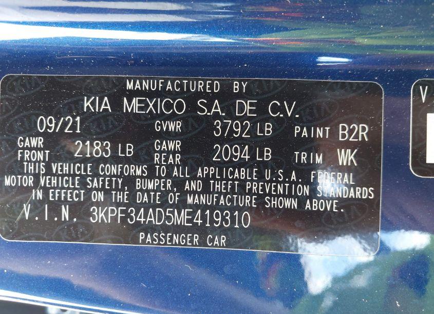 Photo 9 of 2021 Kia Forte GT-LINE (VIN 3KPF34AD5ME419310)