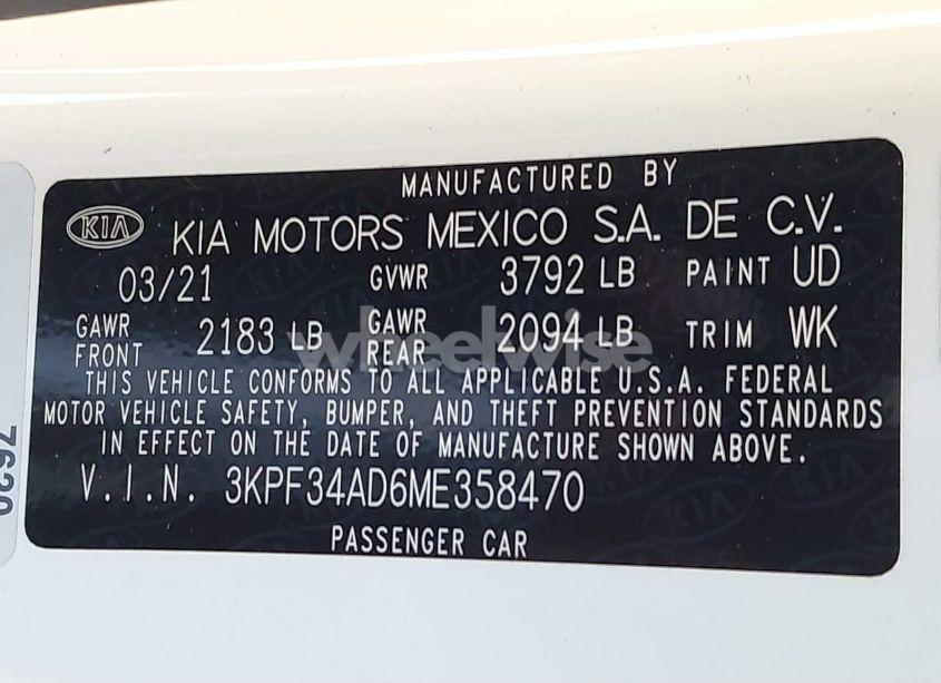 Photo 9 of 2021 Kia Forte GT-LINE (VIN 3KPF34AD6ME358470)