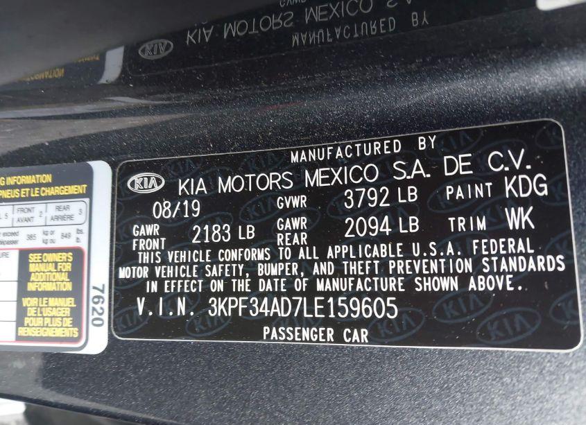 Photo 9 of 2020 Kia Forte GT-LINE (VIN 3KPF34AD7LE159605)