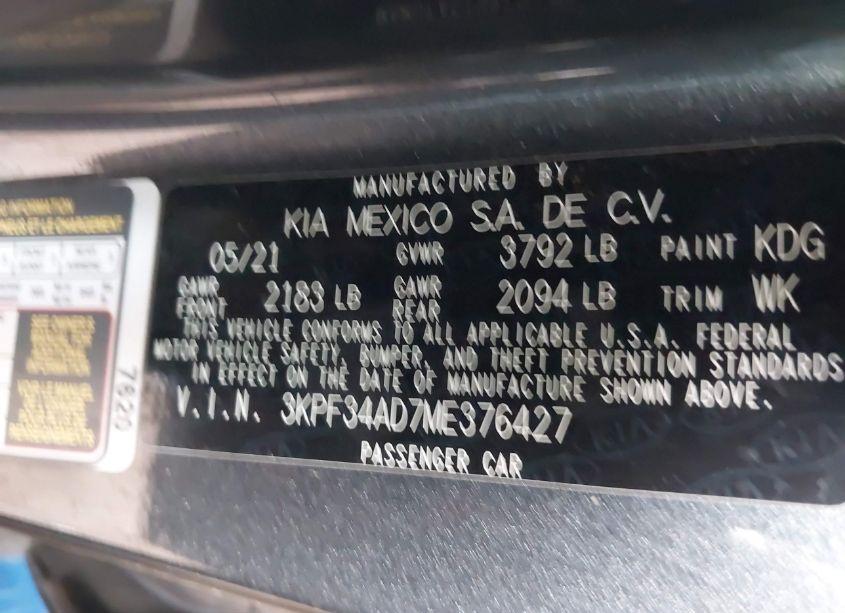 Photo 9 of 2021 Kia Forte GT-LINE (VIN 3KPF34AD7ME376427)