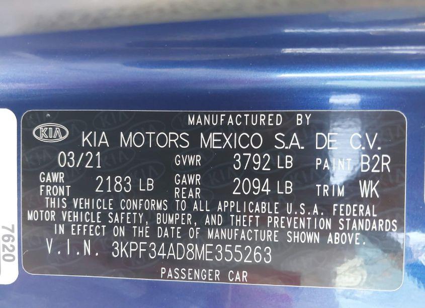 Photo 9 of 2021 Kia Forte GT-LINE (VIN 3KPF34AD8ME355263)