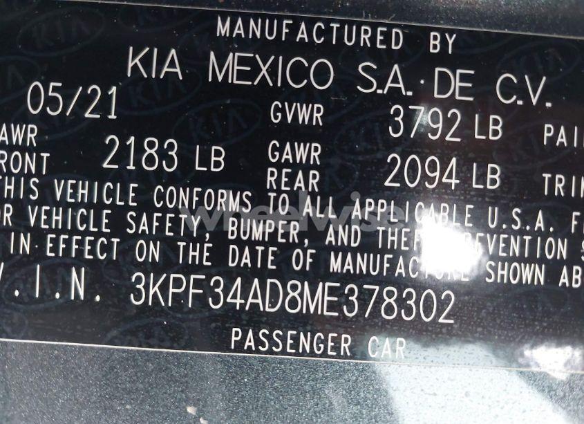 Photo 9 of 2021 Kia Forte GT-LINE (VIN 3KPF34AD8ME378302)