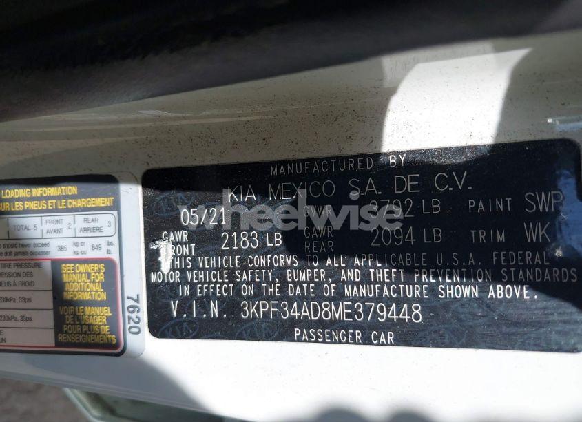 Photo 9 of 2021 Kia Forte GT-LINE (VIN 3KPF34AD8ME379448)