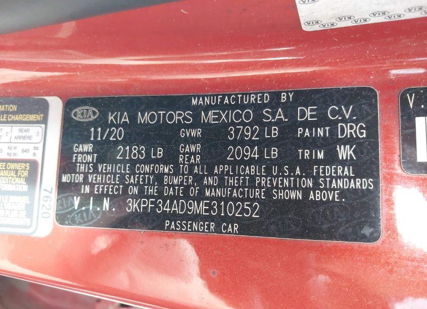 Photo 9 of 2021 Kia Forte GT-LINE (VIN 3KPF34AD9ME310252)