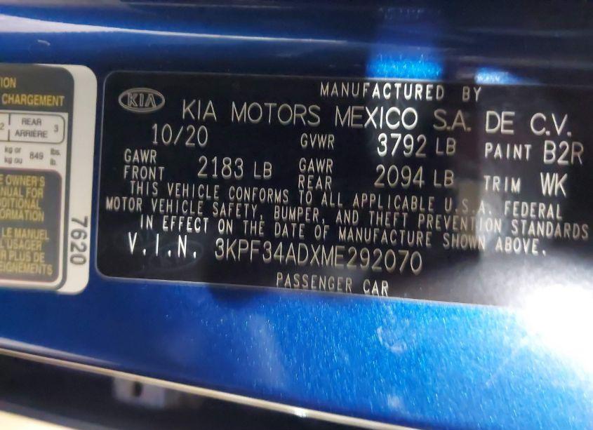 Photo 9 of 2021 Kia Forte GT-LINE (VIN 3KPF34ADXME292070)