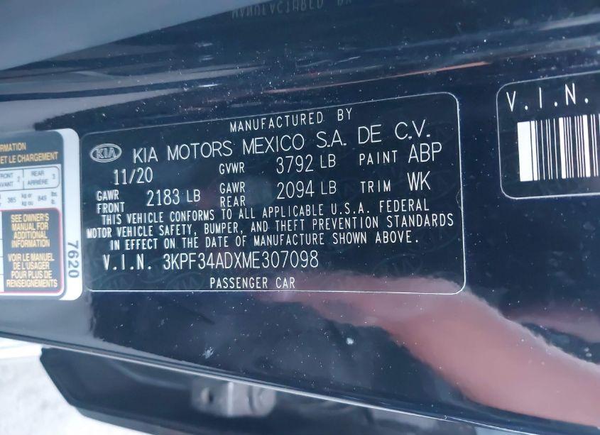 Photo 9 of 2021 Kia Forte GT-LINE (VIN 3KPF34ADXME307098)