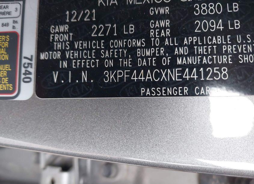 Photo 9 of 2022 Kia Forte GT MANUAL (VIN 3KPF44ACXNE441258)
