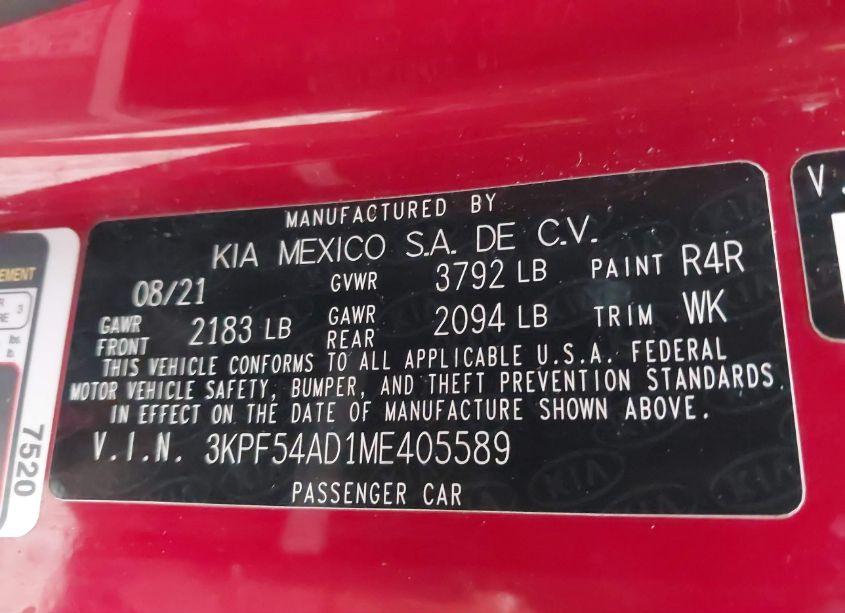 Photo 9 of 2021 Kia Forte EX (VIN 3KPF54AD1ME405589)