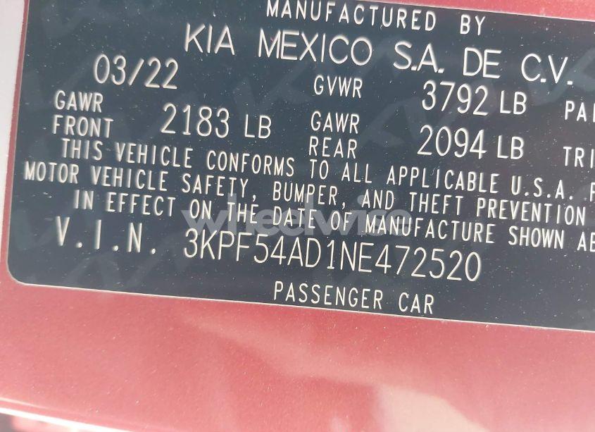Photo 9 of 2022 Kia Forte GT-LINE (VIN 3KPF54AD1NE472520)