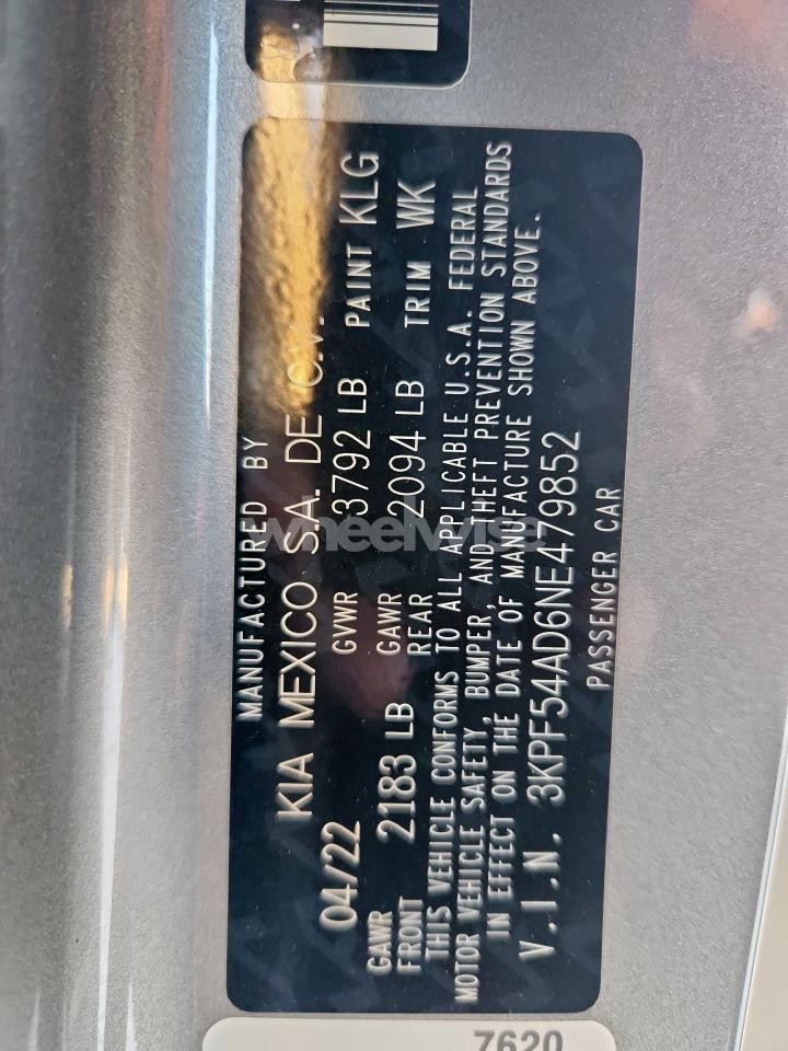 Photo 12 of 2022 KIA FORTE GT LINE (VIN 3KPF54AD6NE479852)