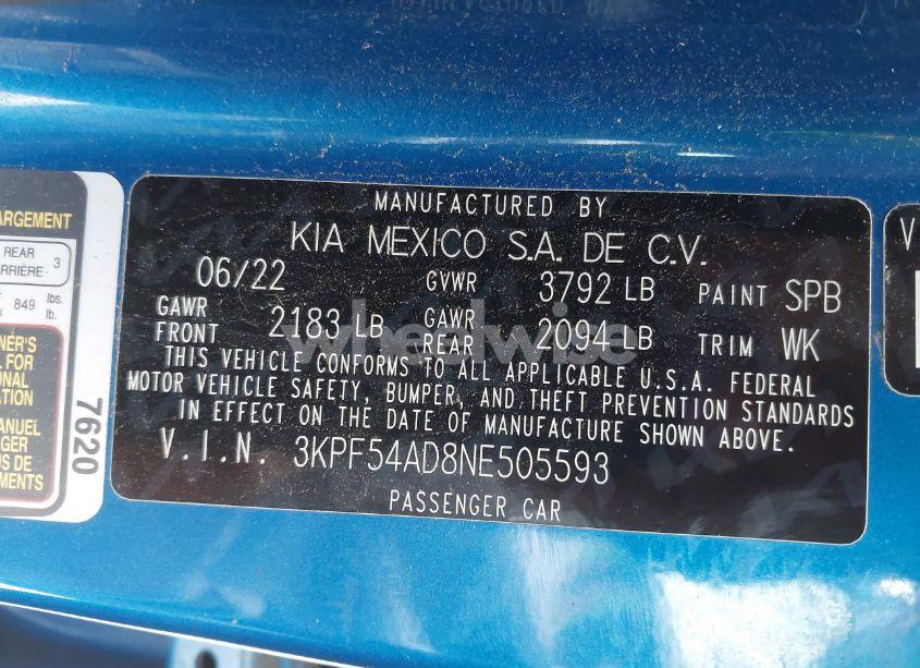 Photo 9 of 2022 Kia Forte GT-LINE (VIN 3KPF54AD8NE505593)