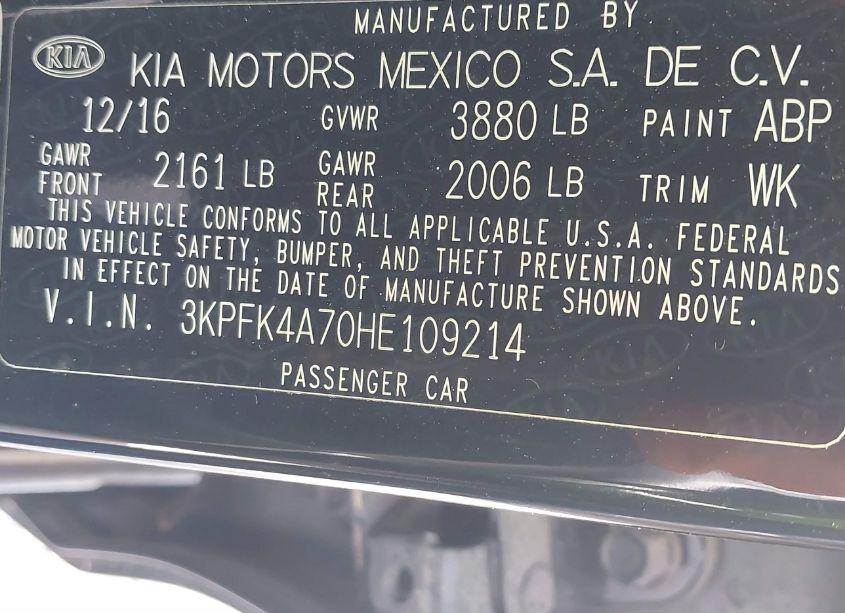 Photo 9 of 2017 Kia Forte LX (VIN 3KPFK4A70HE109214)