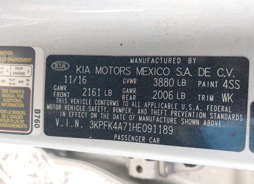 Photo 9 of 2017 Kia Forte LX (VIN 3KPFK4A71HE091189)