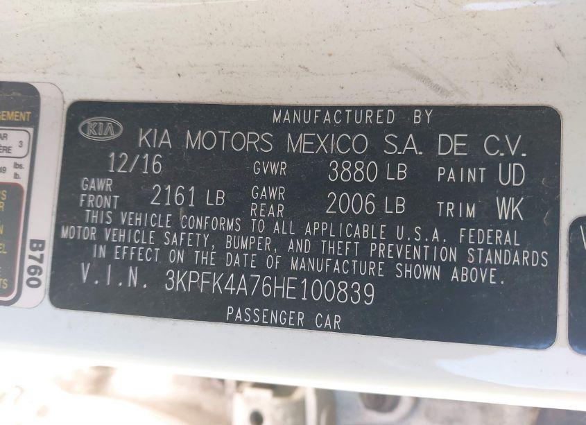 Photo 9 of 2017 Kia Forte LX (VIN 3KPFK4A76HE100839)