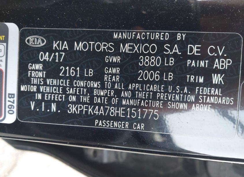 Photo 9 of 2017 Kia Forte LX (VIN 3KPFK4A78HE151775)