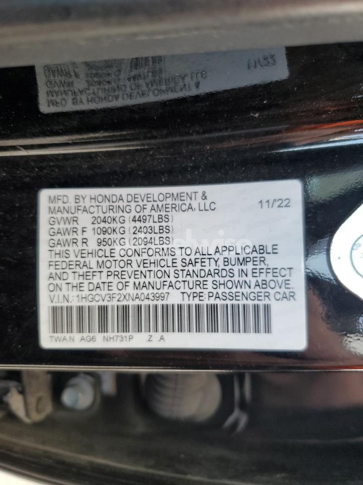 Photo 12 of 2022 HONDA ACCORD HYBRID SPORT (VIN 3KPFK4A79HE079694)