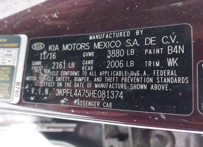 Photo 9 of 2017 Kia Forte LX (VIN 3KPFL4A75HE081374)