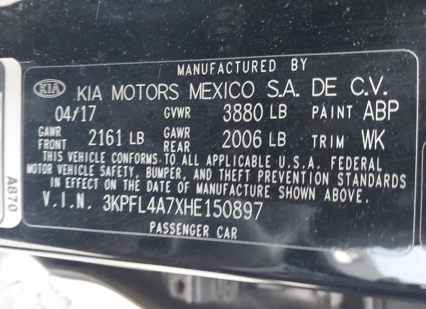 Photo 9 of 2017 Kia Forte LX (VIN 3KPFL4A7XHE150897)