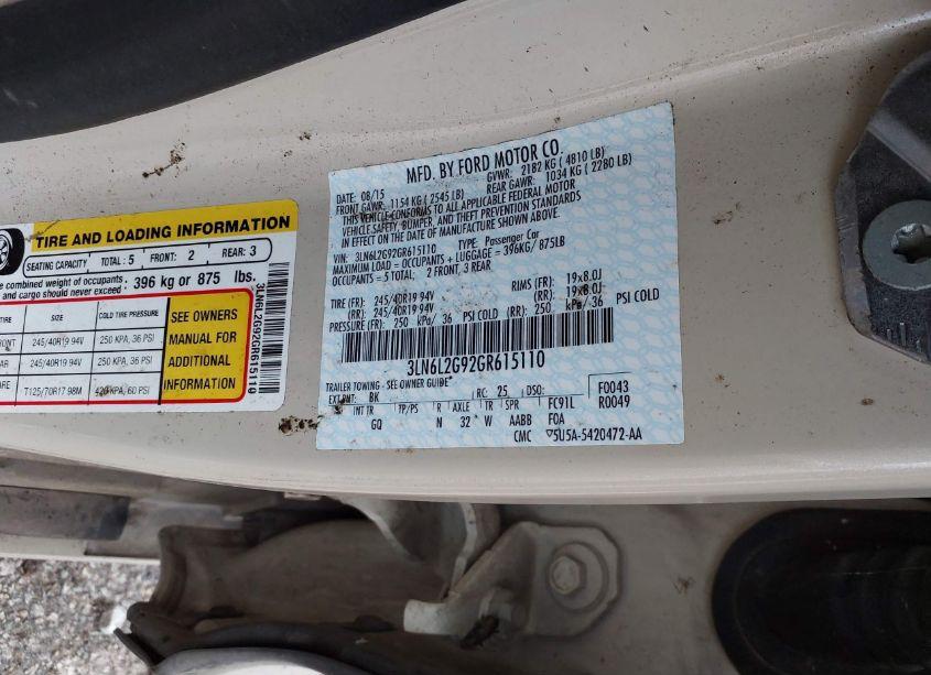 Photo 9 of 2016 Lincoln Mkz (VIN 3LN6L2G92GR615110)