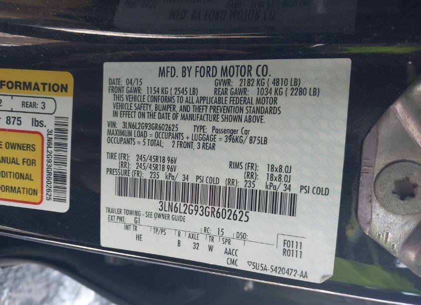 Photo 9 of 2016 Lincoln Mkz (VIN 3LN6L2G93GR602625)