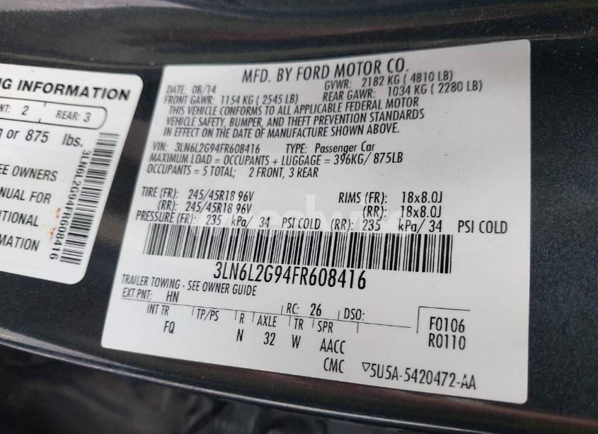 Photo 9 of 2015 Lincoln Mkz (VIN 3LN6L2G94FR608416)