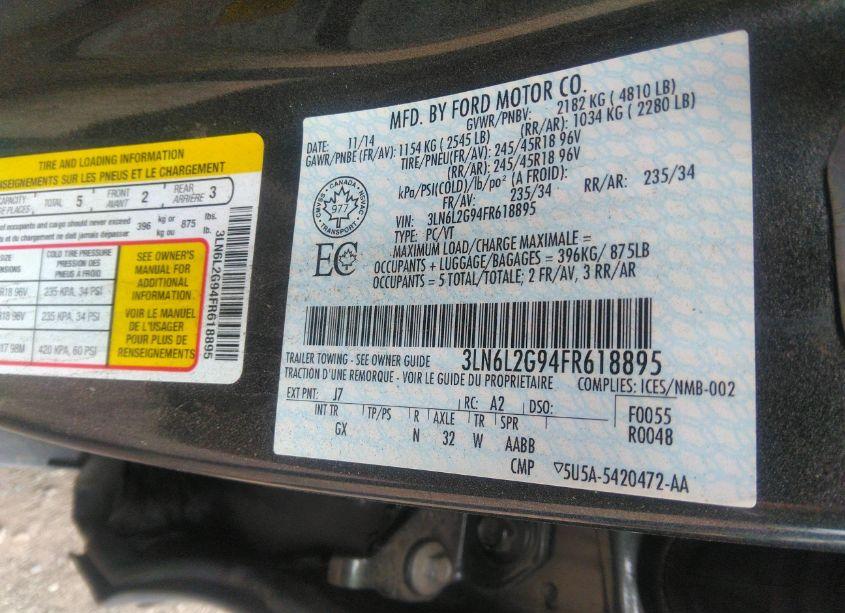 Photo 9 of 2015 Lincoln Mkz (VIN 3LN6L2G94FR618895)