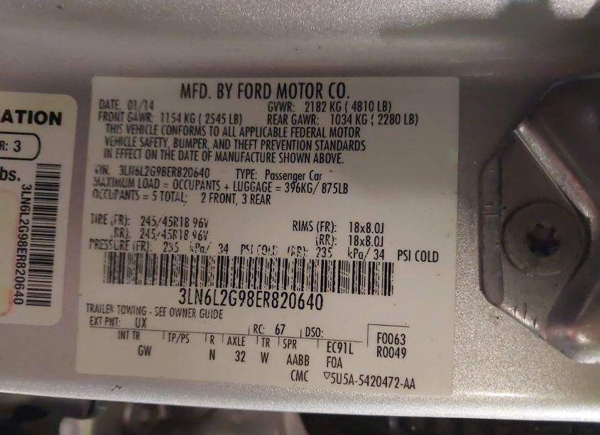 Photo 9 of 2014 Lincoln Mkz (VIN 3LN6L2G98ER820640)