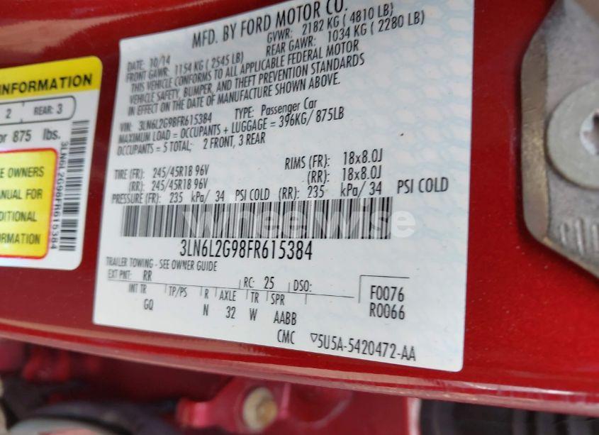 Photo 9 of 2015 Lincoln Mkz (VIN 3LN6L2G98FR615384)