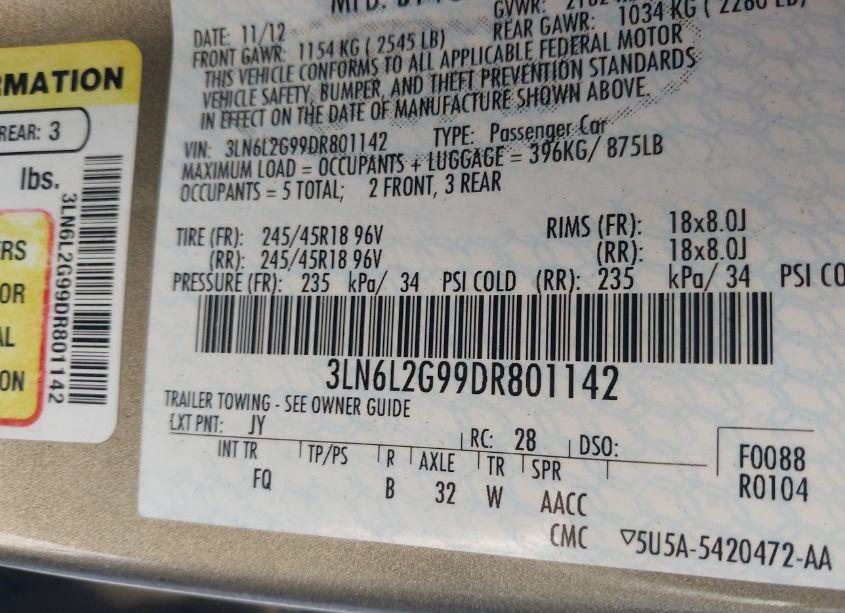 Photo 9 of 2013 Lincoln Mkz (VIN 3LN6L2G99DR801142)