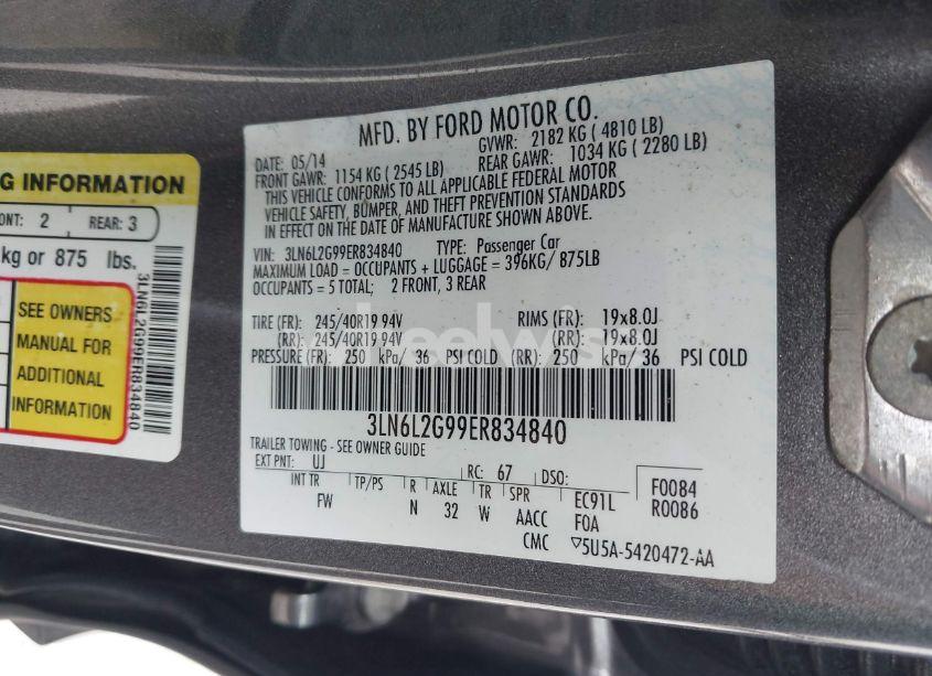 Photo 9 of 2014 Lincoln Mkz (VIN 3LN6L2G99ER834840)