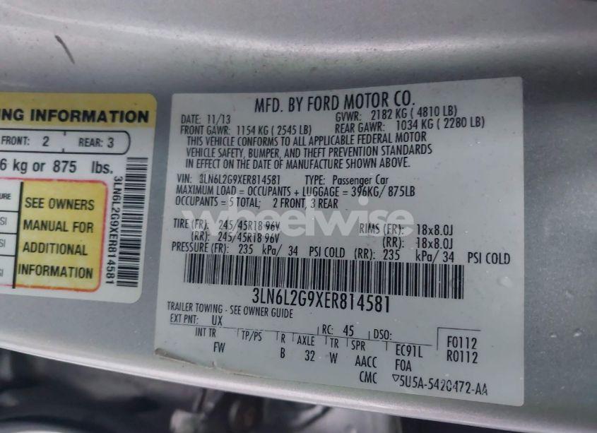 Photo 9 of 2014 Lincoln Mkz (VIN 3LN6L2G9XER814581)