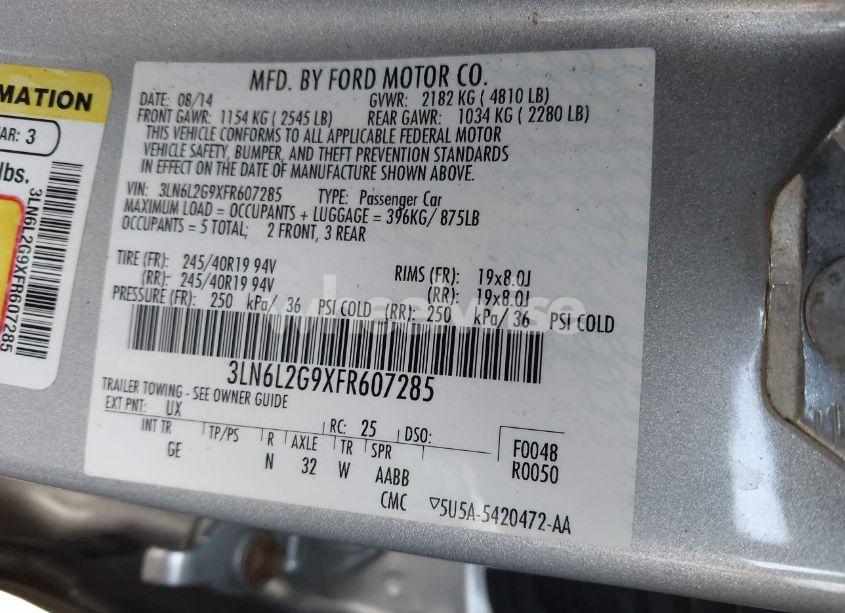 Photo 9 of 2015 Lincoln Mkz (VIN 3LN6L2G9XFR607285)