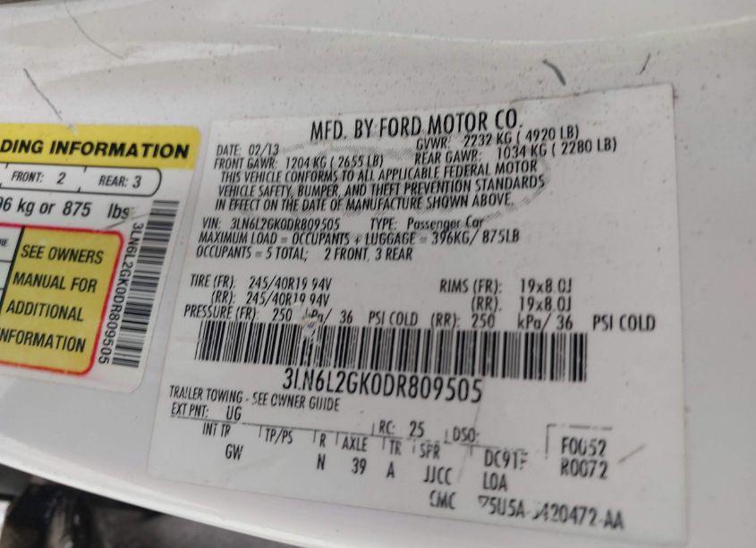 Photo 9 of 2013 Lincoln Mkz (VIN 3LN6L2GK0DR809505)