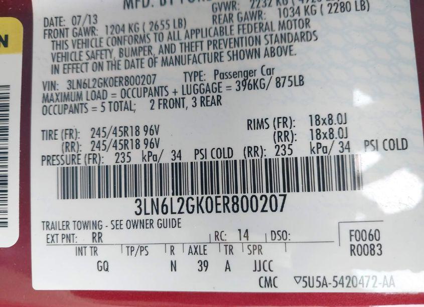 Photo 9 of 2014 Lincoln Mkz (VIN 3LN6L2GK0ER800207)