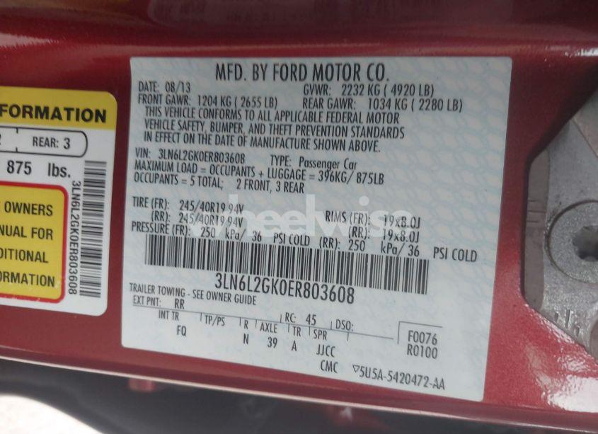 Photo 9 of 2014 Lincoln Mkz (VIN 3LN6L2GK0ER803608)