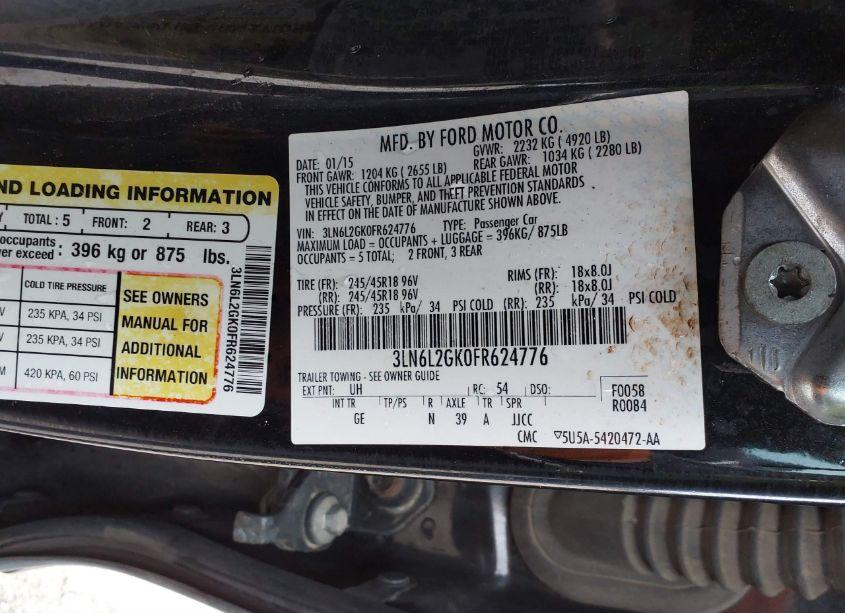 Photo 9 of 2015 Lincoln Mkz (VIN 3LN6L2GK0FR624776)