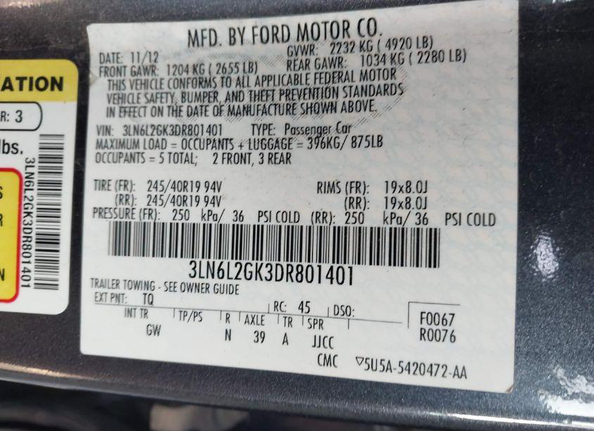 Photo 9 of 2013 Lincoln Mkz (VIN 3LN6L2GK3DR801401)