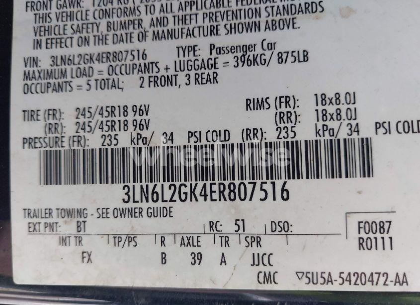 Photo 9 of 2014 Lincoln Mkz (VIN 3LN6L2GK4ER807516)