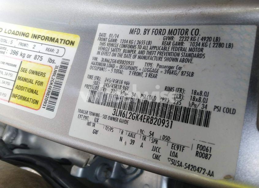 Photo 9 of 2014 Lincoln Mkz (VIN 3LN6L2GK4ER820931)