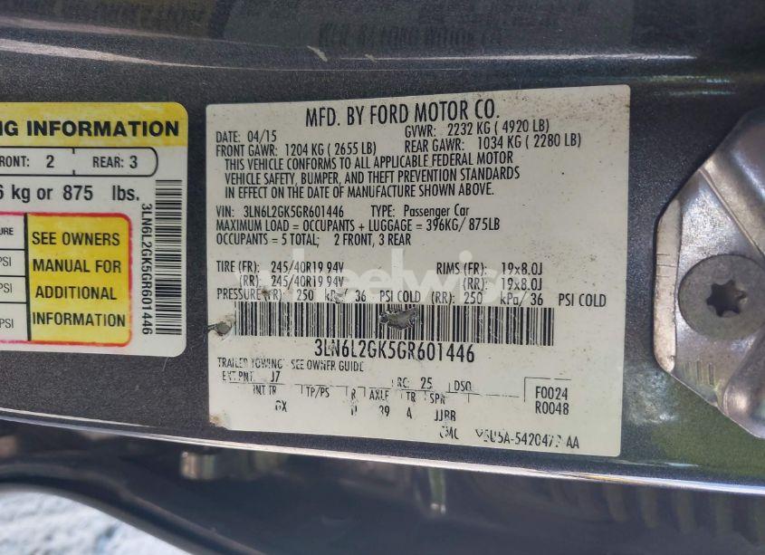 Photo 9 of 2016 Lincoln Mkz (VIN 3LN6L2GK5GR601446)