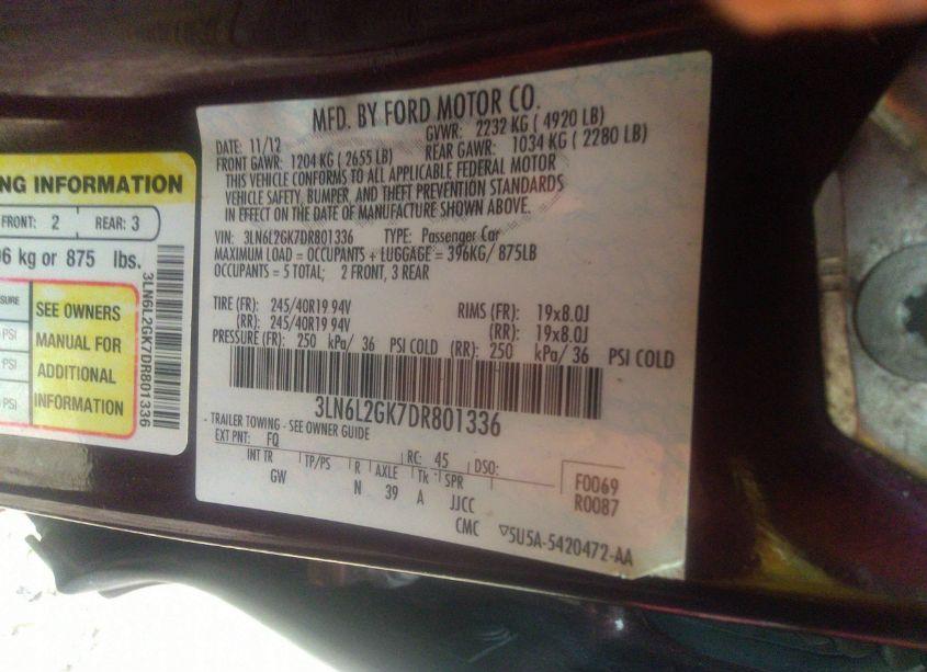 Photo 9 of 2013 Lincoln Mkz (VIN 3LN6L2GK7DR801336)