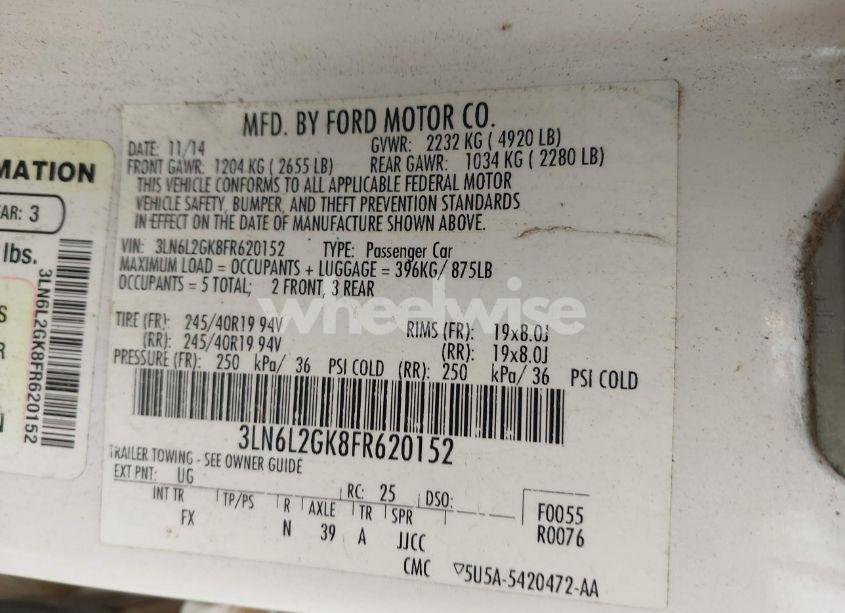 Photo 9 of 2015 Lincoln Mkz (VIN 3LN6L2GK8FR620152)