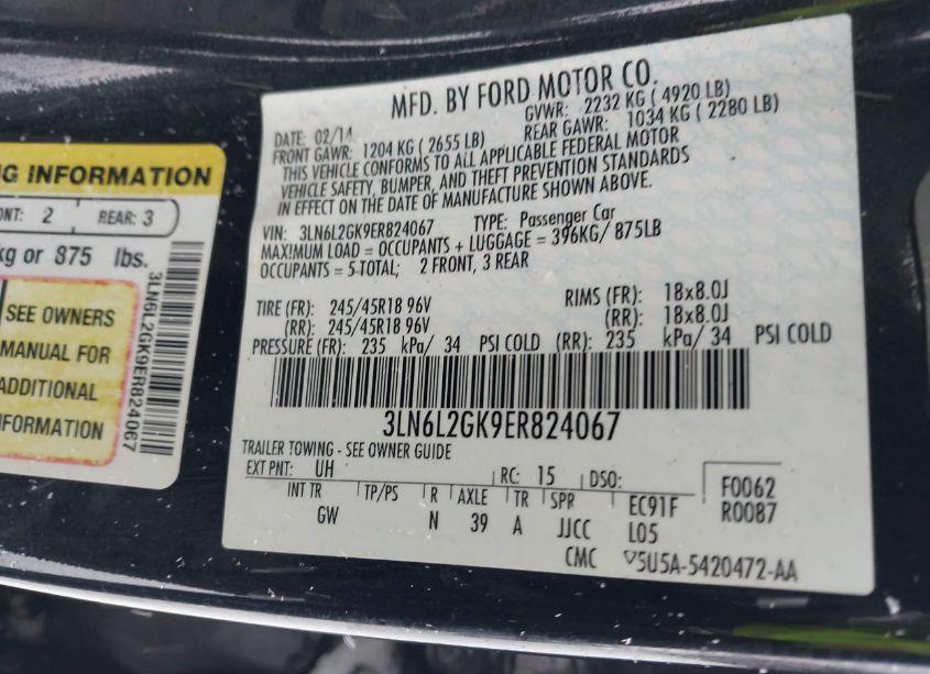 Photo 9 of 2014 Lincoln Mkz (VIN 3LN6L2GK9ER824067)