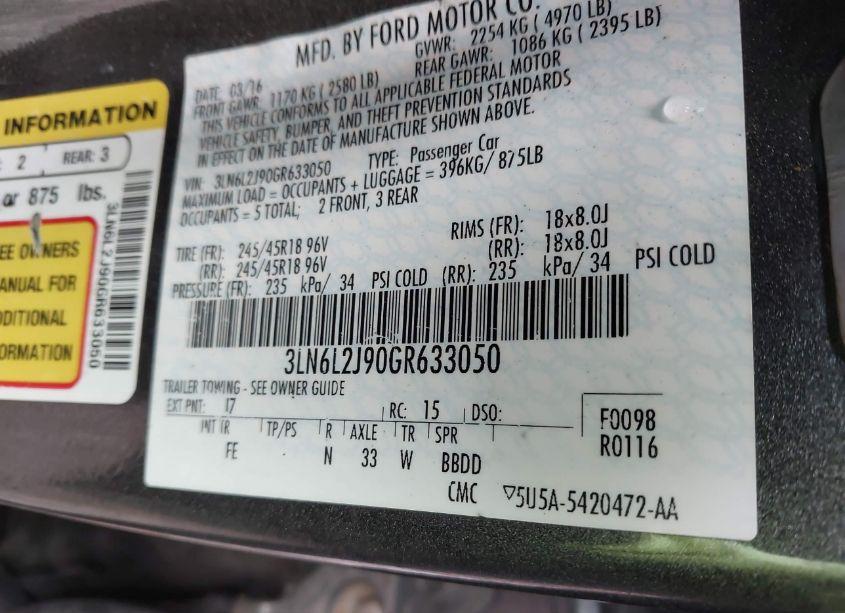 Photo 9 of 2016 Lincoln Mkz (VIN 3LN6L2J90GR633050)