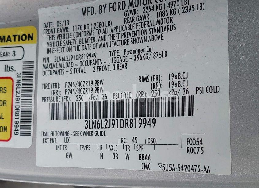 Photo 9 of 2013 Lincoln Mkz (VIN 3LN6L2J91DR819949)