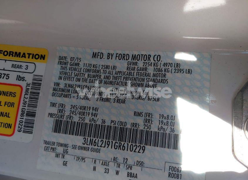 Photo 9 of 2016 Lincoln Mkz (VIN 3LN6L2J91GR610229)